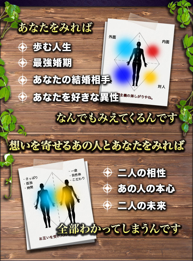 あなたをみれば 歩む人生 最強婚期 あなたの結婚相手 あなたを好きな異性 なんでもみえてくるんです 想いを寄せるあの人とあなたをみれば 二人の相性 あの人の本心 二人の未来 全部わかってしまうんです